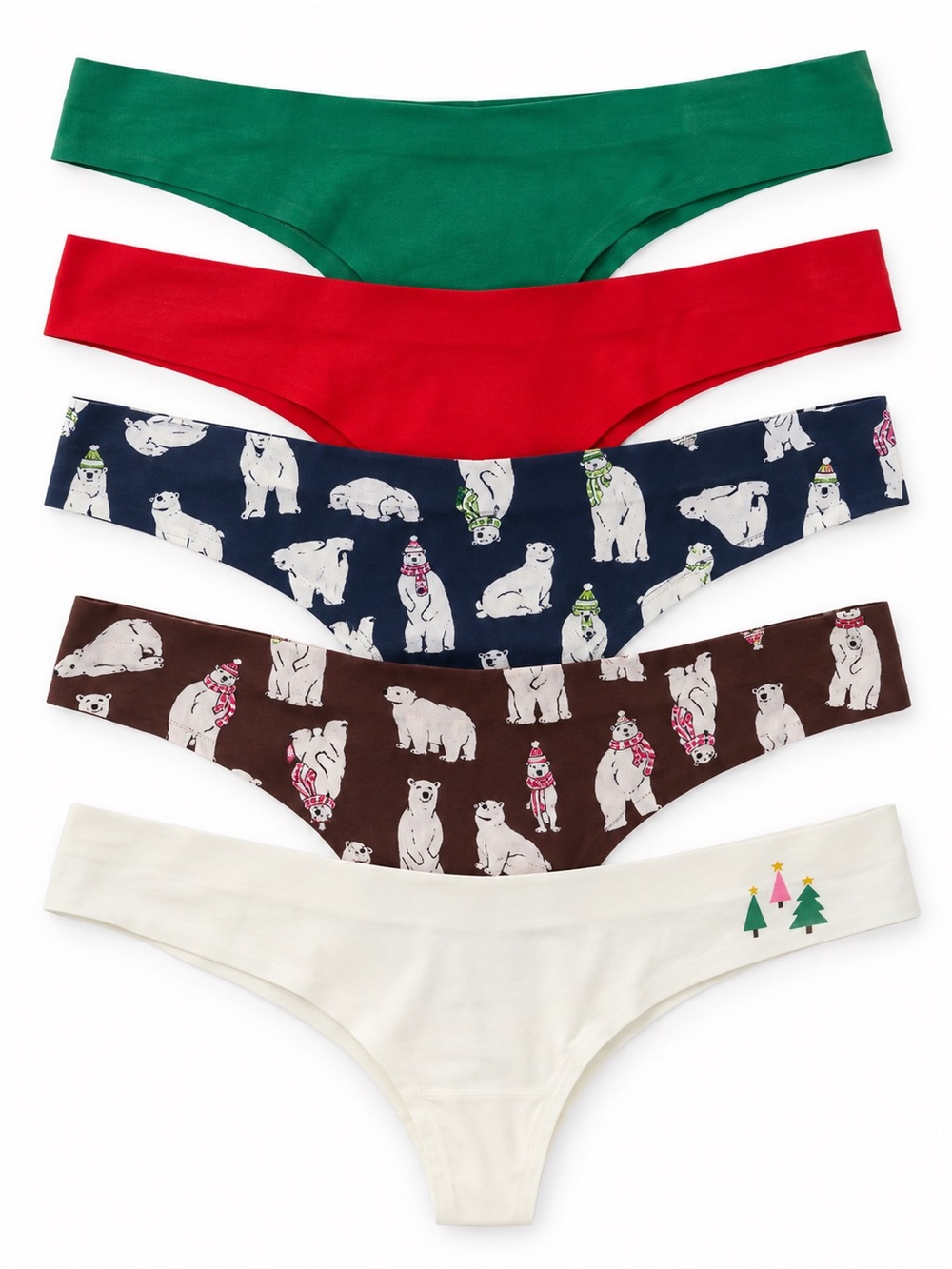 Aerie Polar Bear Winter Print No-Show Thong 5-Pack M NWT